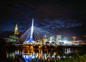 The Esplanade Riel pedestrian bridge located in Winnipeg, Manitoba.