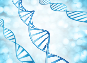 Light blue graphic of DNA strands